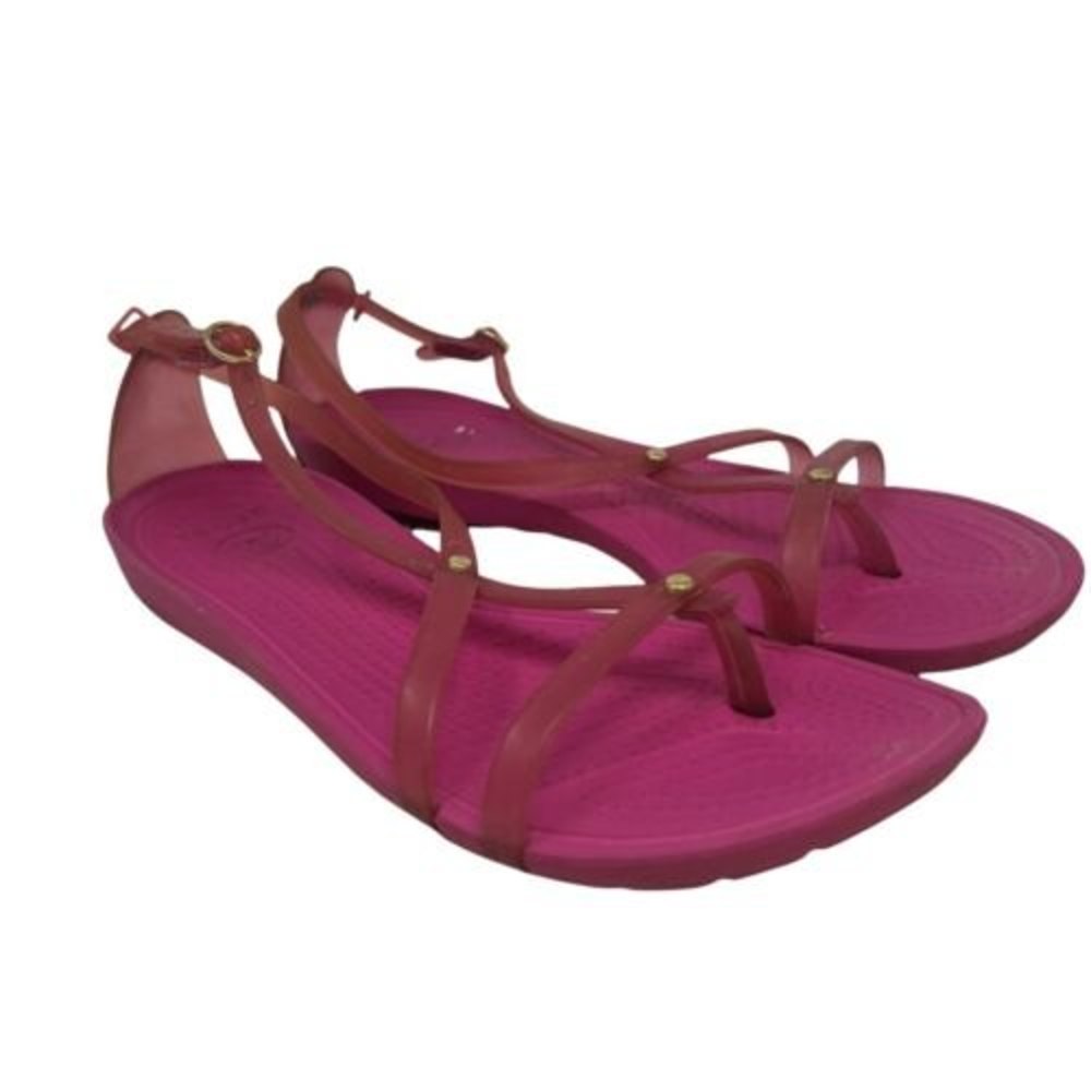 CROCS Womens 8 Pink Jelly Strappy Toe Loop Sandals